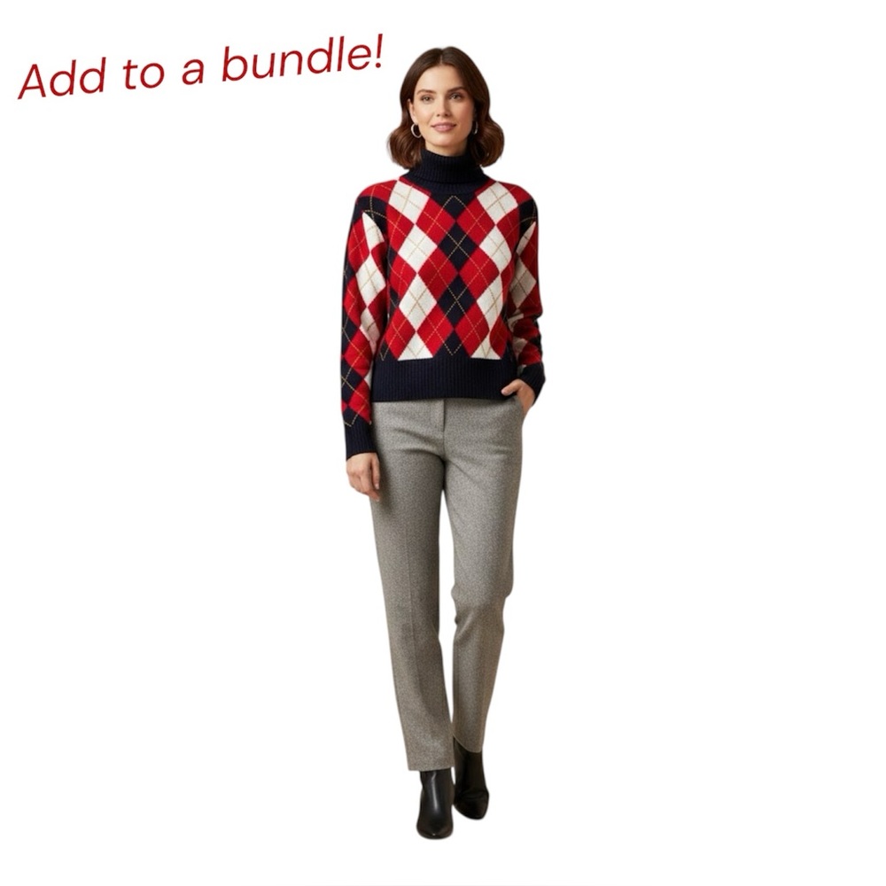 Jones New York Argyle Lambswool Turtleneck Wide Banded Academia Preppy Warm Cozy - Picture 10 of 10